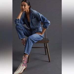 Anthropologie AG Adriano Goldschmied Ryleigh Denim Belted Jumpsuit Size L - NWT